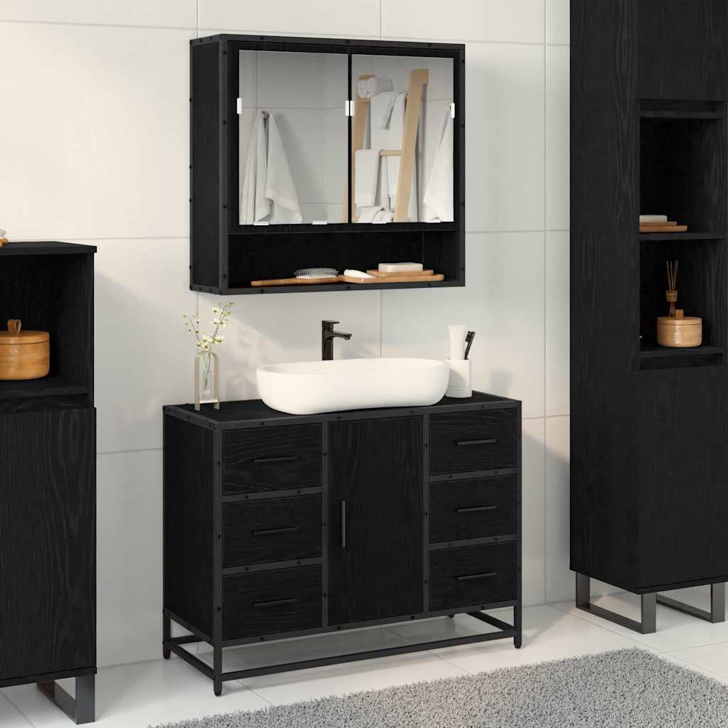 Set Di Mobili Per Il Bagno 2 Pcs Rovere Nero Legno Multistrato