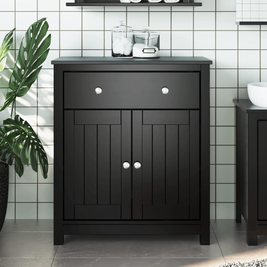 Mobile Da Bagno Berg Nero 69,5x34x80 Cm Legno Massello Di Pino