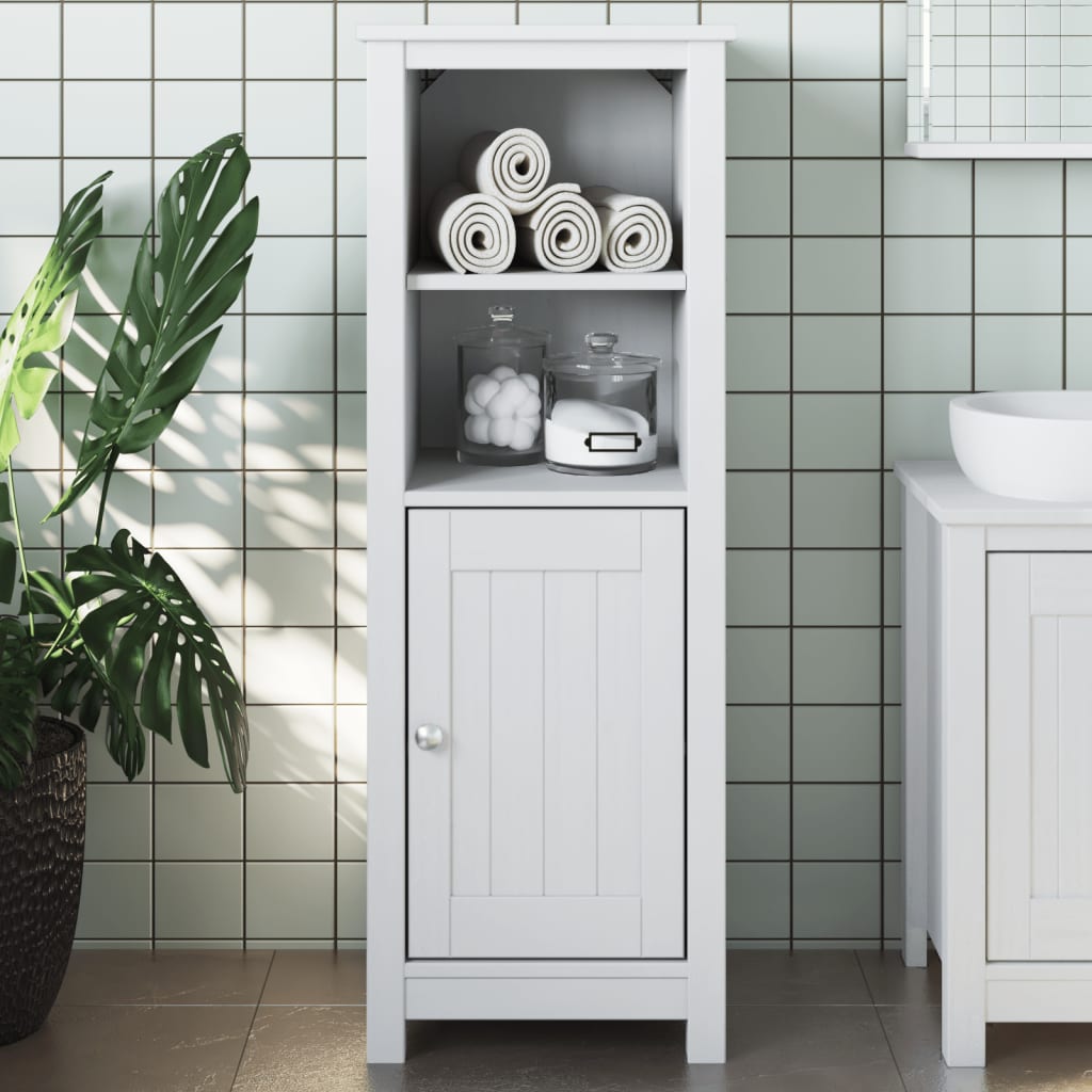 Mobile Da Bagno Berg Bianco 40x34x110 Cm Legno Massello Di Pino