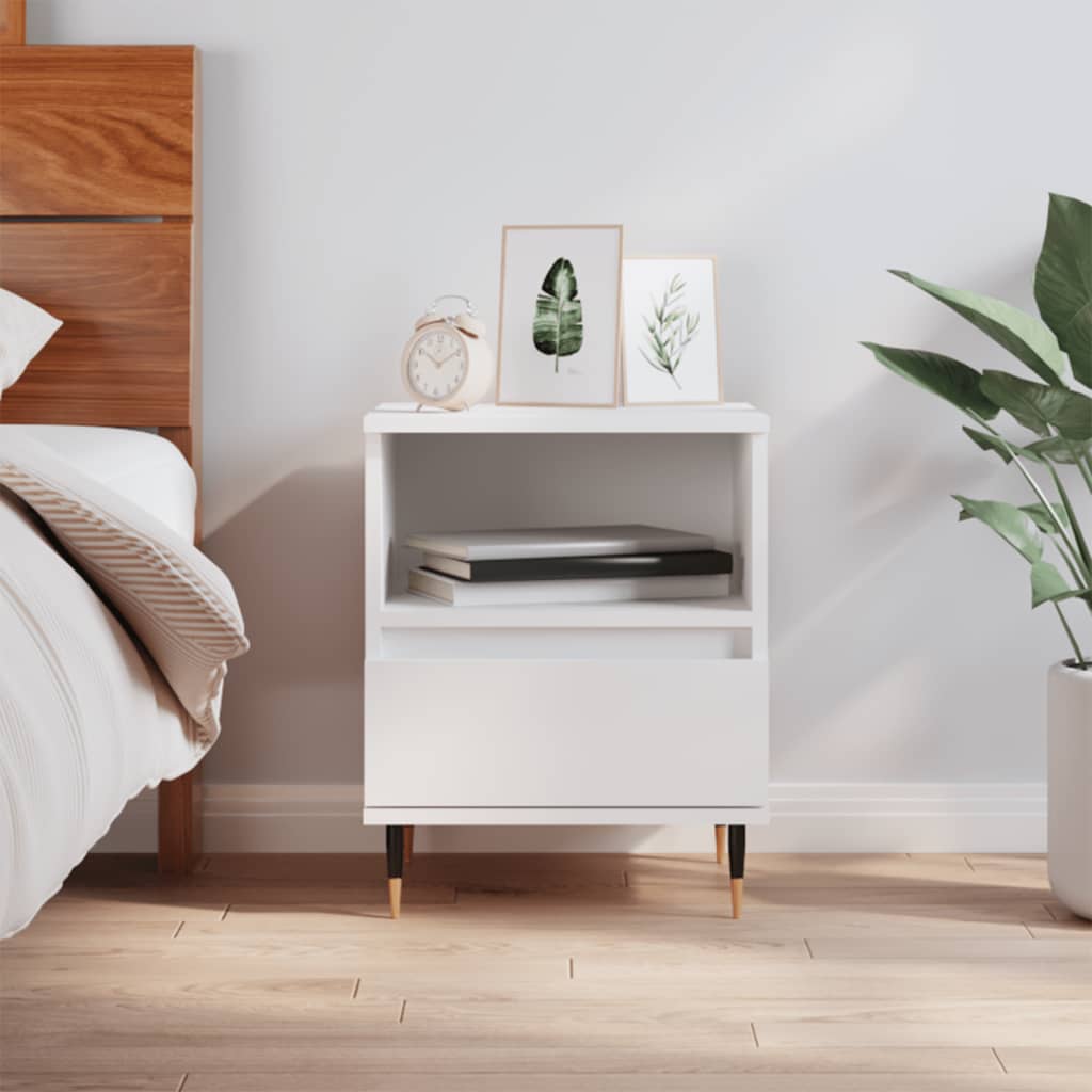 Comodino Bianco 40x35x50 Cm In Legno Multistrato