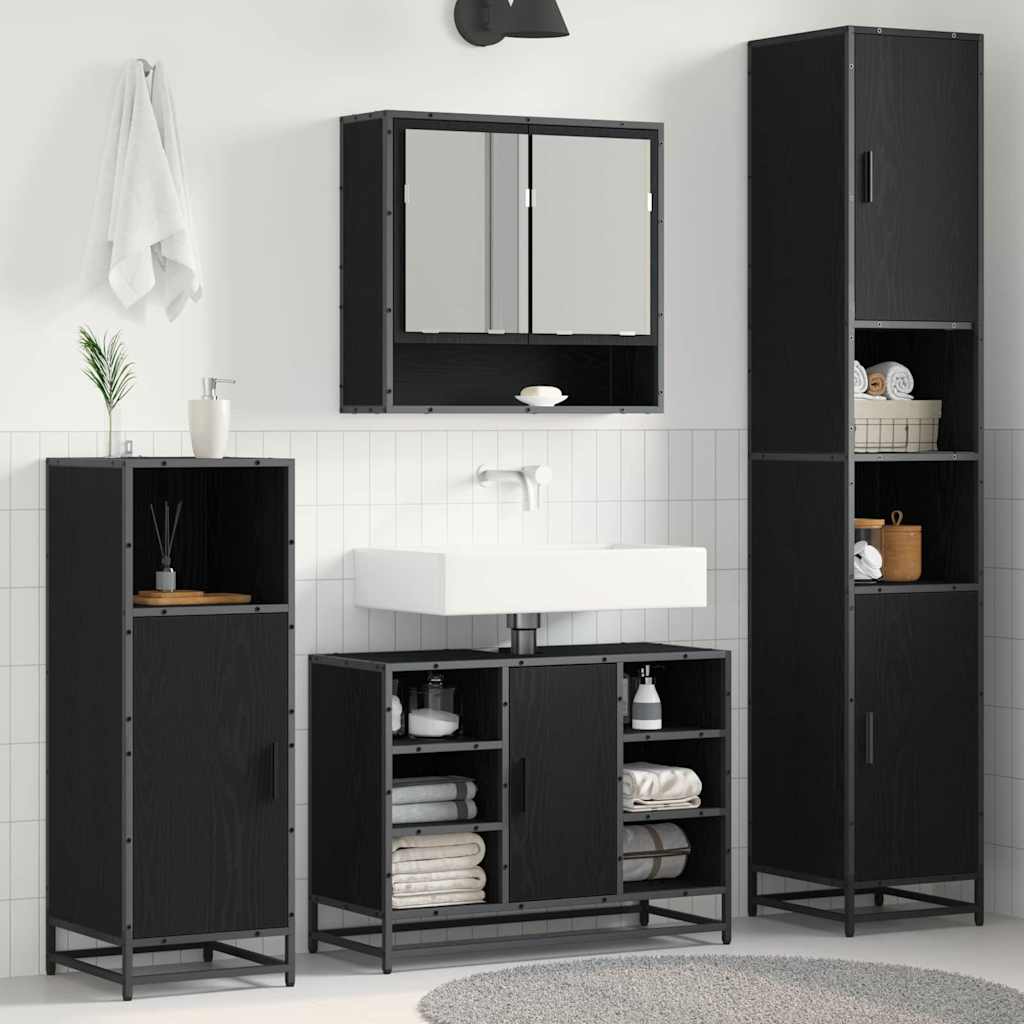 Set Di Mobili Per Il Bagno Rovere Nero 35 X 37,5 X 188,5 cm