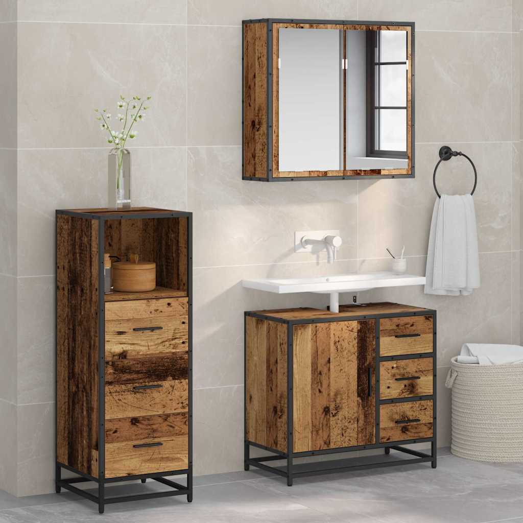 Set Di Mobili Per Il Bagno Con Cassetto 3 Pcs Legno Vecchio