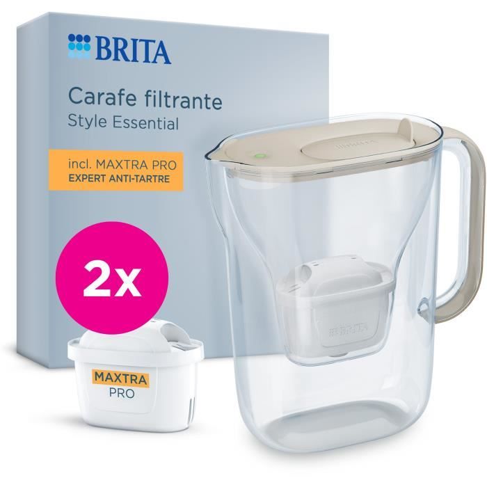 Caraffa Filtrante Brita - Stile Essential Sand - Capacità 2,4 L, Inclusi 1,4 L Di Acqua Filtrata - 2 Filtri Anticalcare Maxtra Pro Expert