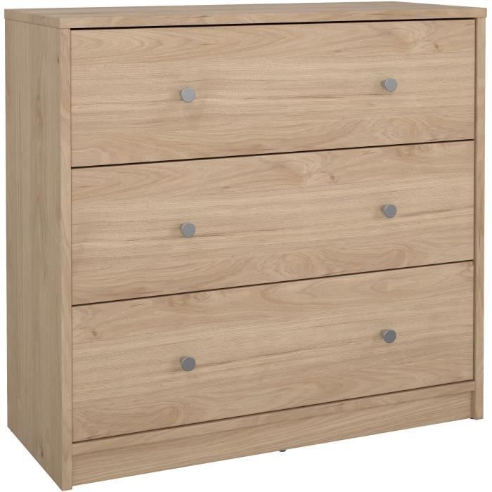 Cassettiera Oregon 3 Cassetti - Decoro Rovere - L 72 X P 30 X H 68 Cm - Tvilum