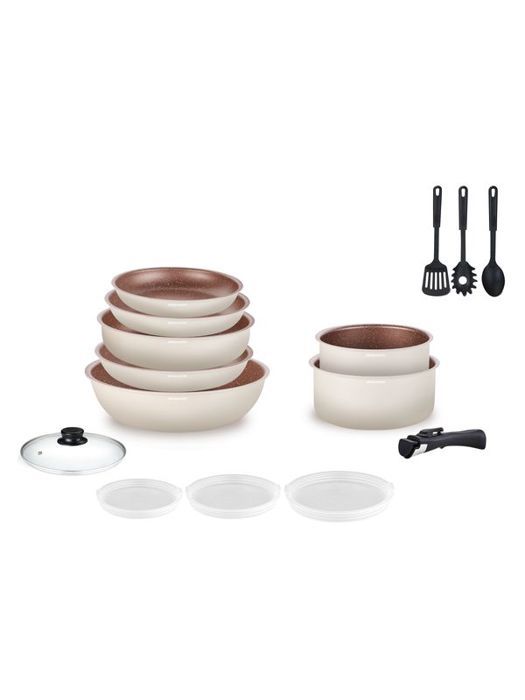 Set Di Pentole Arthur Martin Da 18 Pezzi Color Crema Am1453 Cream