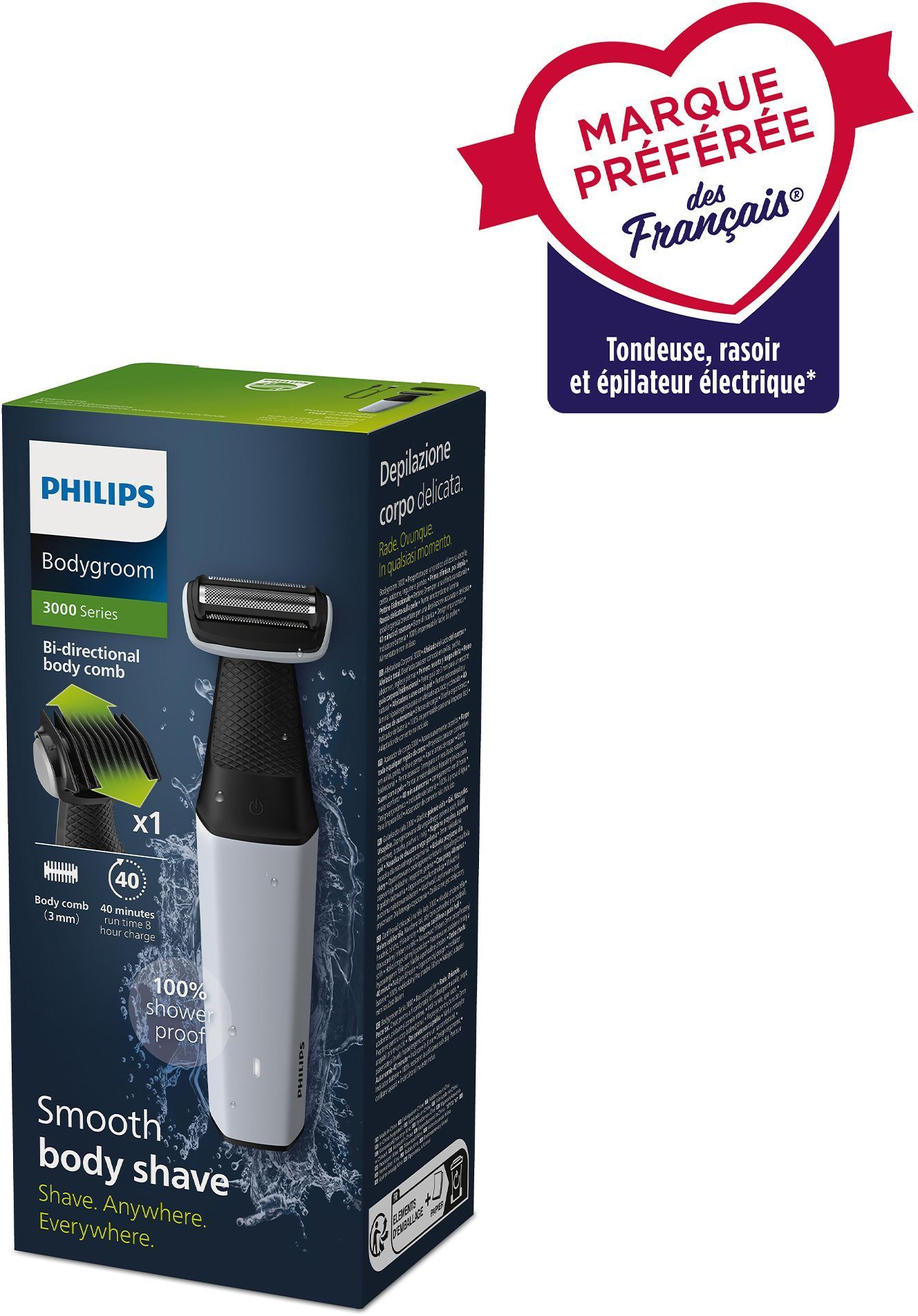 Rifinitore Corpo - Philips - Bg3007/01 Serie 3000 - 5 W - 40 Min - 1 Pettine - Grigio