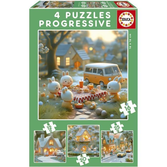 Puzzle Progressivi - Educa - Rabbit City - 4 Puzzle - Da 12 A 25 Pezzi - Per Bambini