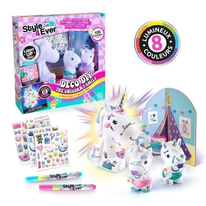 Canal Toys - La Famiglia Di Unicorni, Statuette Luminose Di Mamma Unicorno E Due Cuccioli Da Decorare - Ofg 287