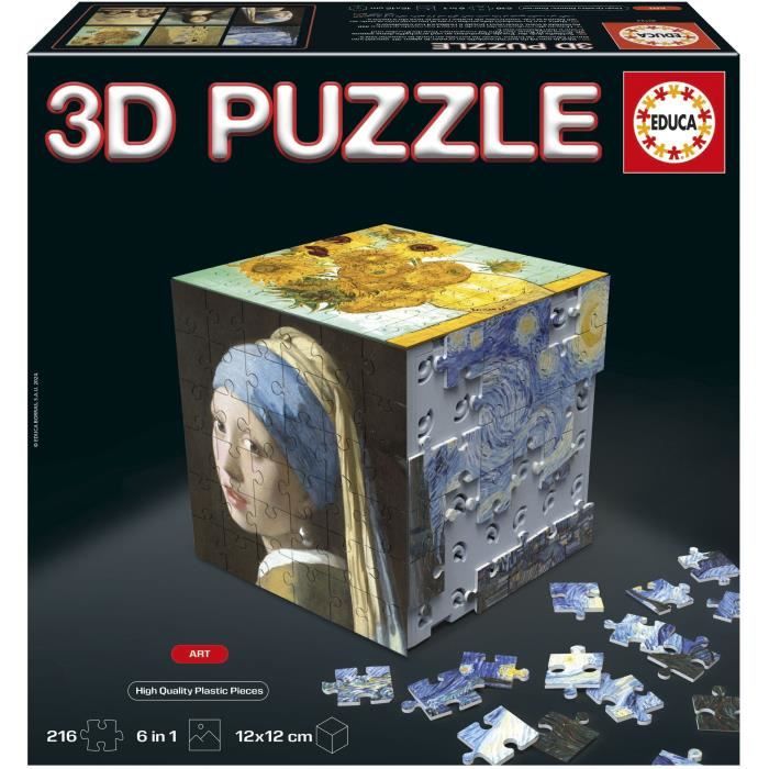 Puzzle 3d - Educa - Cube Art - 216 Pezzi - 6 Puzzle Da 36 Pezzi - Sfida Divertente 8 Anni + (20123)