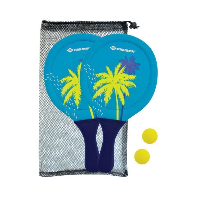 Racchette Da Beachball - Schildkrot - Neoprene Giallo/blu Con Stampa Verde - 2 Palline Ø40mm - Sacchetto A Rete Richiudibile