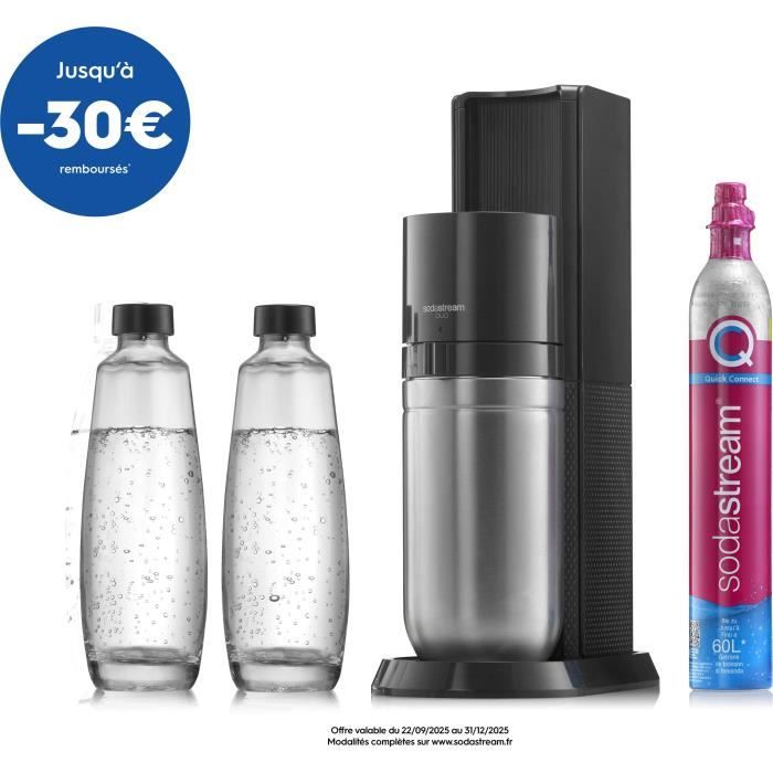 Macchina Per Acqua Gassata E Gassata Sodastream - Duo Nero - 2 Caraffe In Vetro - 1 Ricarica Di Gas Da 60 L