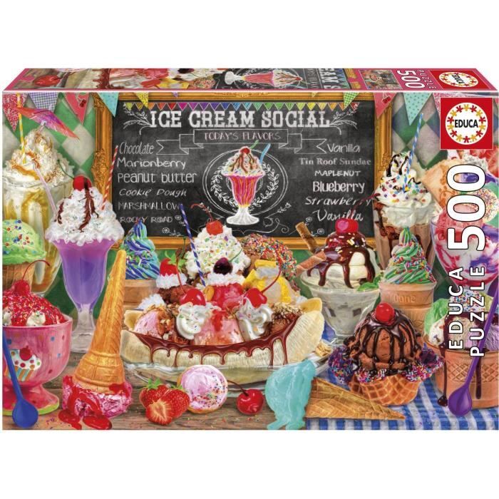 Puzzle - Educa - Gelateria - 500 Pezzi - 48x34 Cm - Dai 10 Anni - Misto