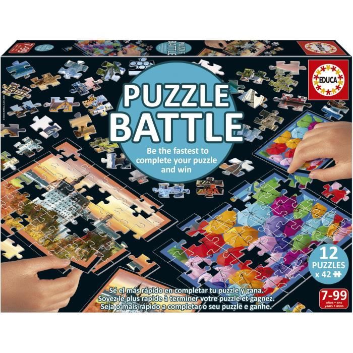Puzzle - Educa - Battle Travel - 12 Puzzle - 42 Pezzi - Tema Viaggi E Mappe