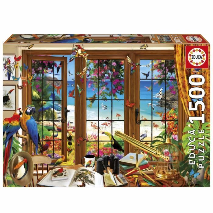 Puzzle - Educa - La Finestra Dell'osservatore Di Uccelli - 1500 Pezzi - 85 X 60 Cm - Per Adulti