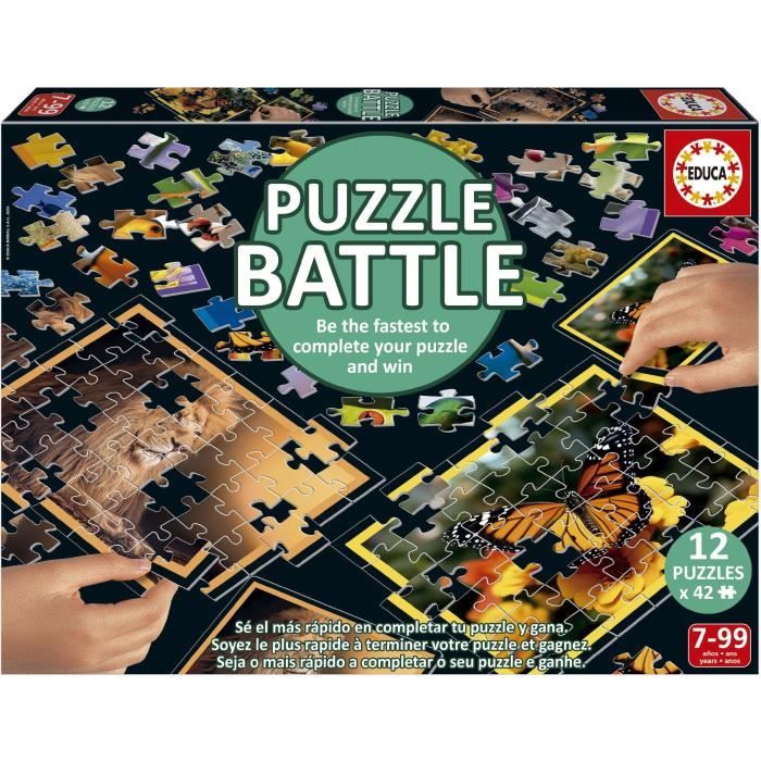 Puzzle - Educa - Battle Jr Natura - 12 Puzzle - 42 Pezzi - Tema Natura - Per Bambini Dai 7 Anni