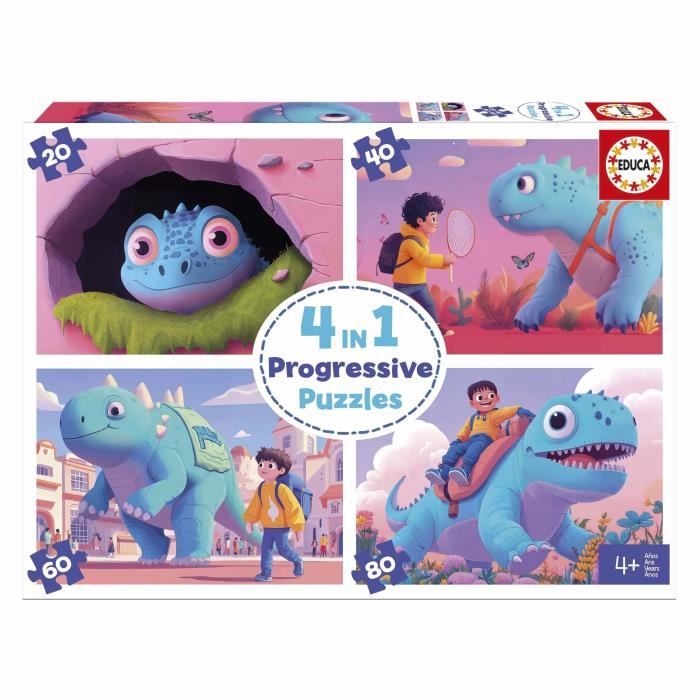 4 Puzzle - Educa - Dinosauri Amichevoli - 20+40+60+80 Pezzi