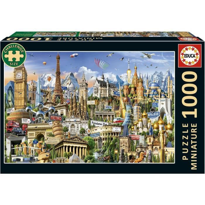Puzzle - Educa - Simboli Dell'europa In Miniatura - 1000 Pezzi - 62,5 X 30 Cm - Dai 12 Anni