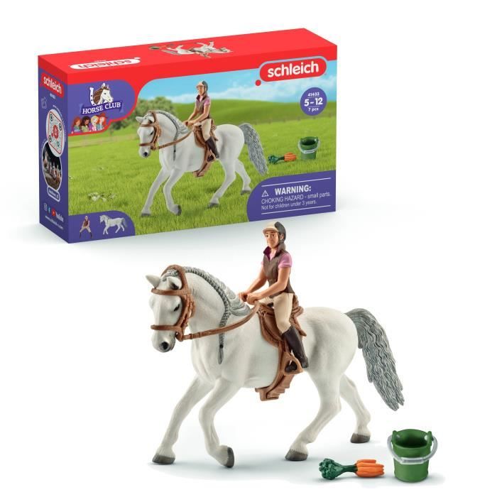 Cavaliere Su Cavalla Lipizzano - Figurina - Cavaliere Realistico E Cavalla Con Secchio E Sella, Schleich 41433 Horse Club