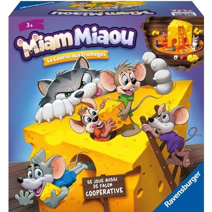 Miam Miaou - Ravensburger - La Corsa Del Formaggio - Gioco Da Tavolo Bambini - 3 Livelli Di Difficoltà - Da 2 A 4 Giocatori - Da 3 Anni