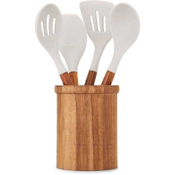 Set 4 Utensili Con Pentola - Livoo - Mes153g - Pentola E Utensili In Acacia Fsc - Silicone 31 Cm - Pentola 15 Sx 12 cm