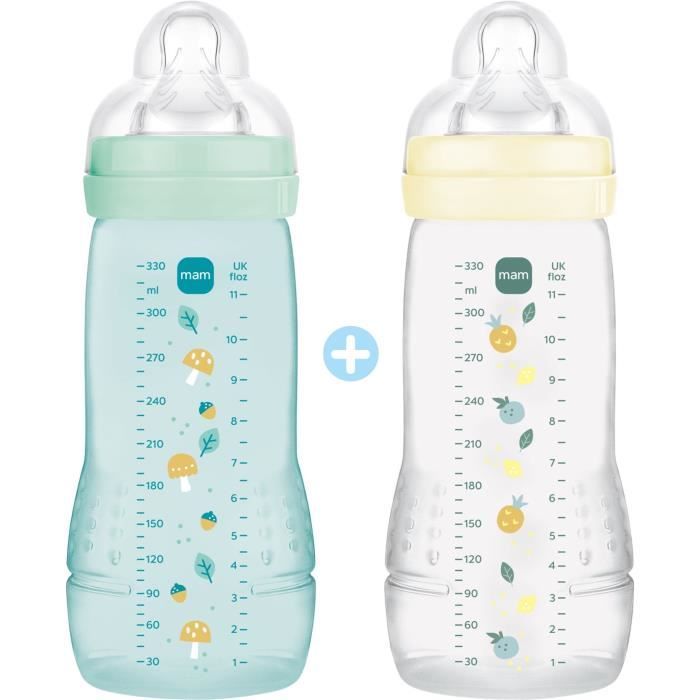 Set 2 Biberon - Mam Baby - Easy Active - +6 Mesi - 330 Ml - Tettarella X Flusso - Ghiaccio + Perla