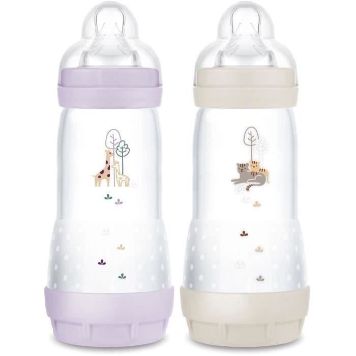 Set 2 Biberon - Mam - Easy Start - AntI-Coliche - 320 Ml - Tettarella Flow 3 - Lilla + Sabbia
