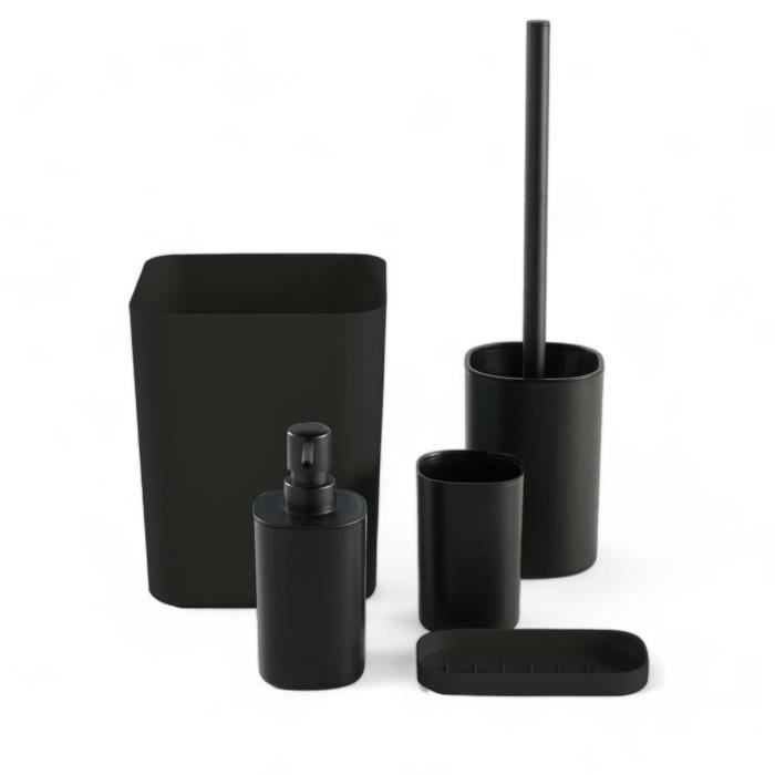 Set Di 5 Accessori Da Bagno - Today - Utility - Dispenser Di Sapone, Porta Spazzolino, Porta Sapone, Scopino Per Wc, Cestino - Nero