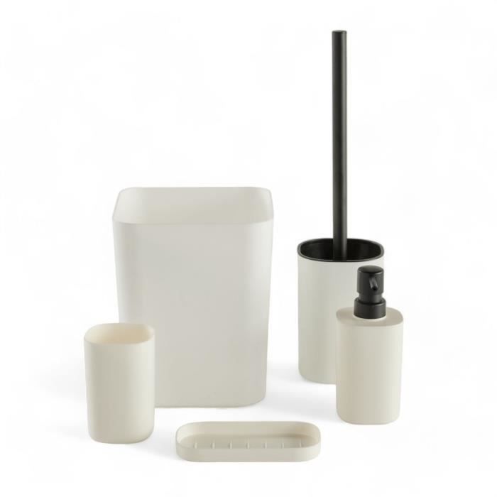 Set Di 5 Accessori Da Bagno - Today - Utility - Dispenser Di Sapone, Porta Spazzolino, Porta Sapone, Scopino Per Wc, Cestino - Bianco