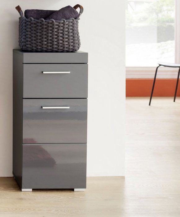 Base Da Bagno Amanda - 1 Anta + 1 Cassetto - L37 X P31 X H79 Cm - Grigio - Trendteam