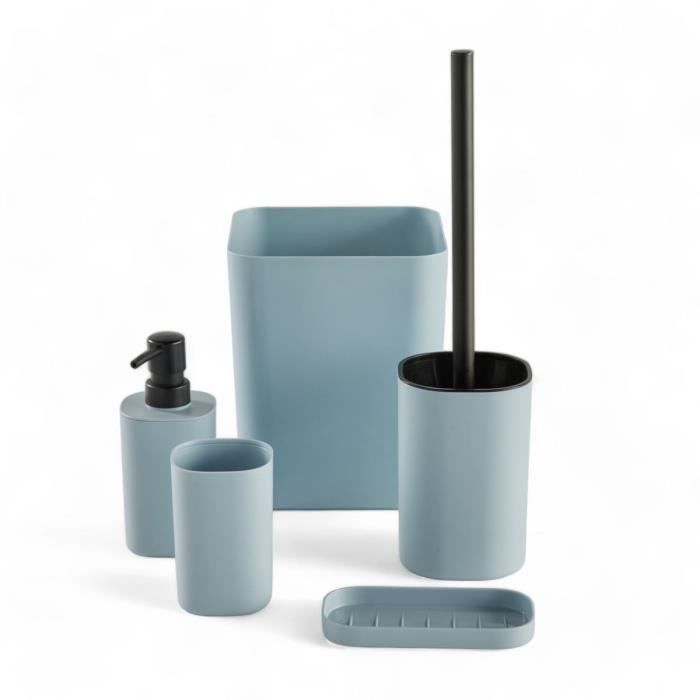 Set Di 5 Accessori Da Bagno - Today - Utility - Dispenser Di Sapone, Porta Spazzolino, Porta Sapone, Scopino Per Wc, Cestino - Blu