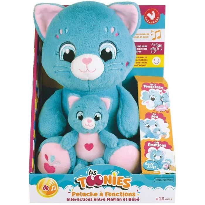 Peluche Morbido - Jemini - Toonies - Mamma Gatta Interattiva E Il Suo Cucciolo - +/- 26 Cm - 6 Funzioni