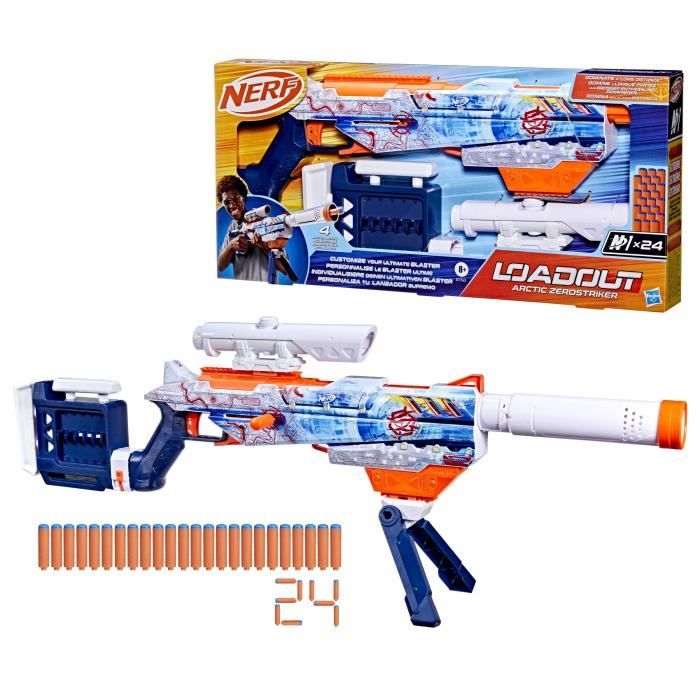 Nerf Loadout Arctic Zerostriker, Blaster Con 4 Accessori Intercambiabili, 24 Dardi Nerf N1, Caricatore Interno Da 6 Dardi,
