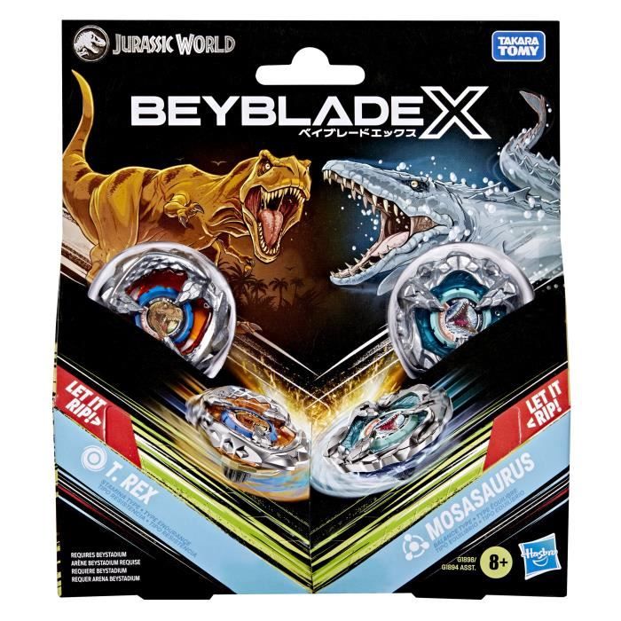 Beyblade X Jurassic World T. Rex Vs. Mosasaurus, 2 Trottole Da Competizione Takara Tomy, 2 Lanciatori, Età 8