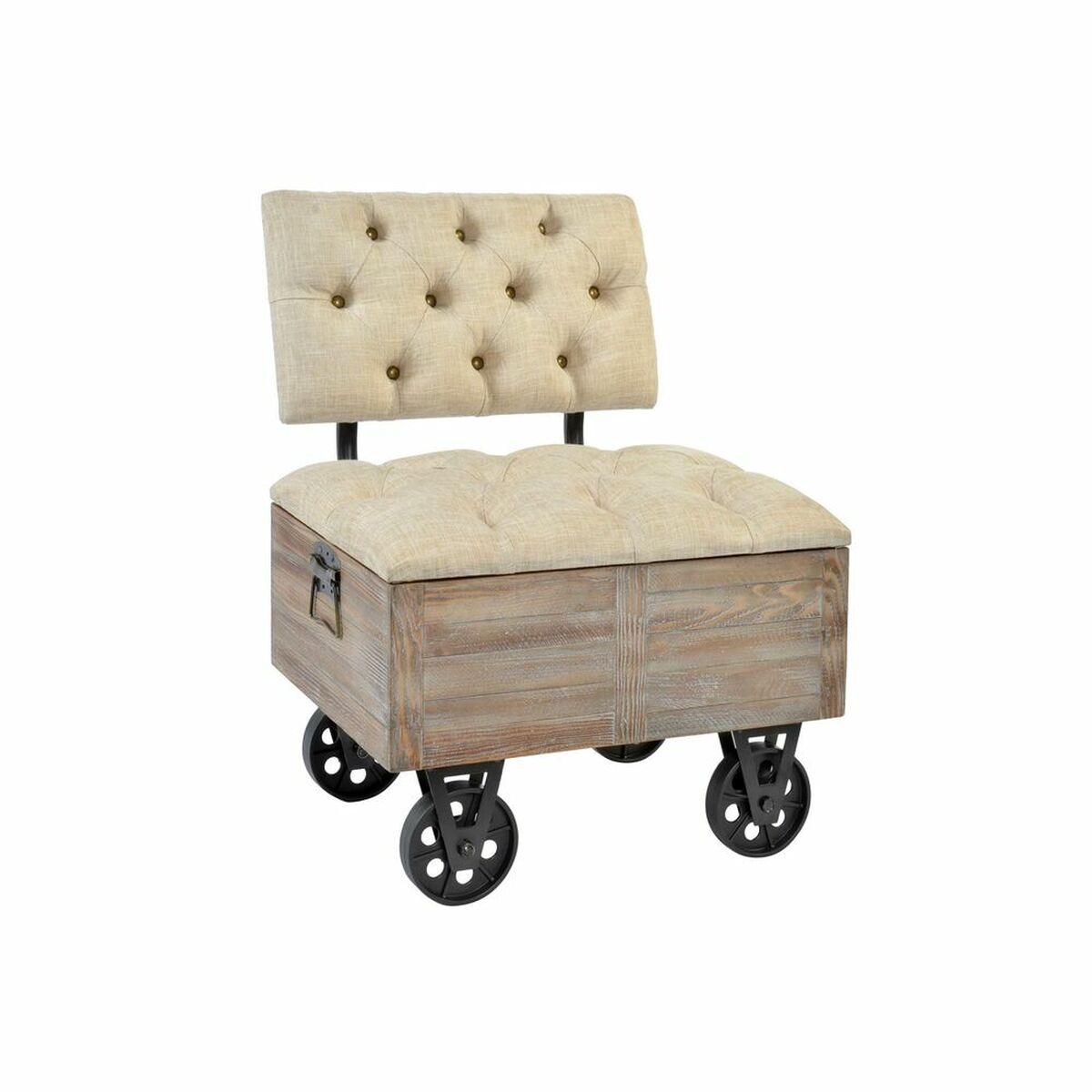 Panca Dkd Home Decor   Abete Naturale Nero Beige Poliestere (61 X 51 X 77 Cm)