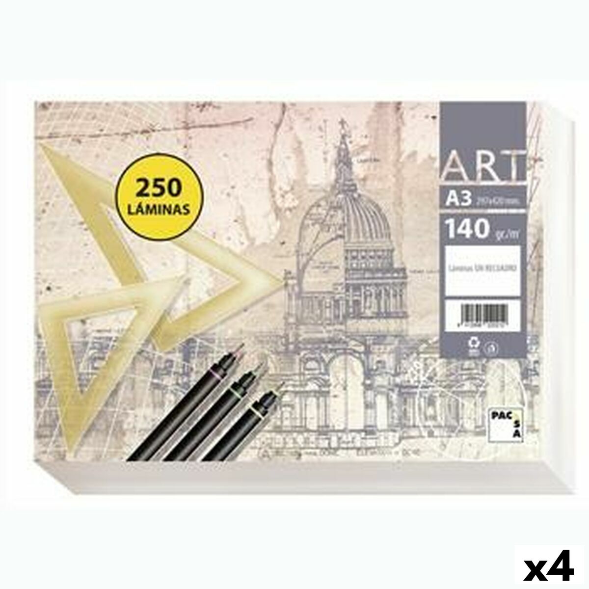 Carta Da Disegno Pacsa Art Bianco A3 250 Fogli (4 Unità)