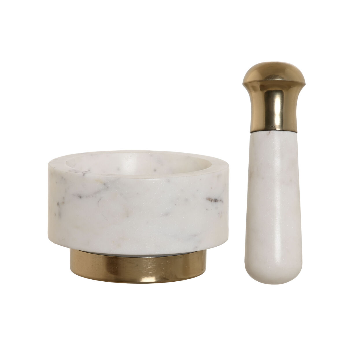 Mortaio Da Cucina Home Esprit Ottone Marmo 12,5 X 12,5 X 7,5 cm