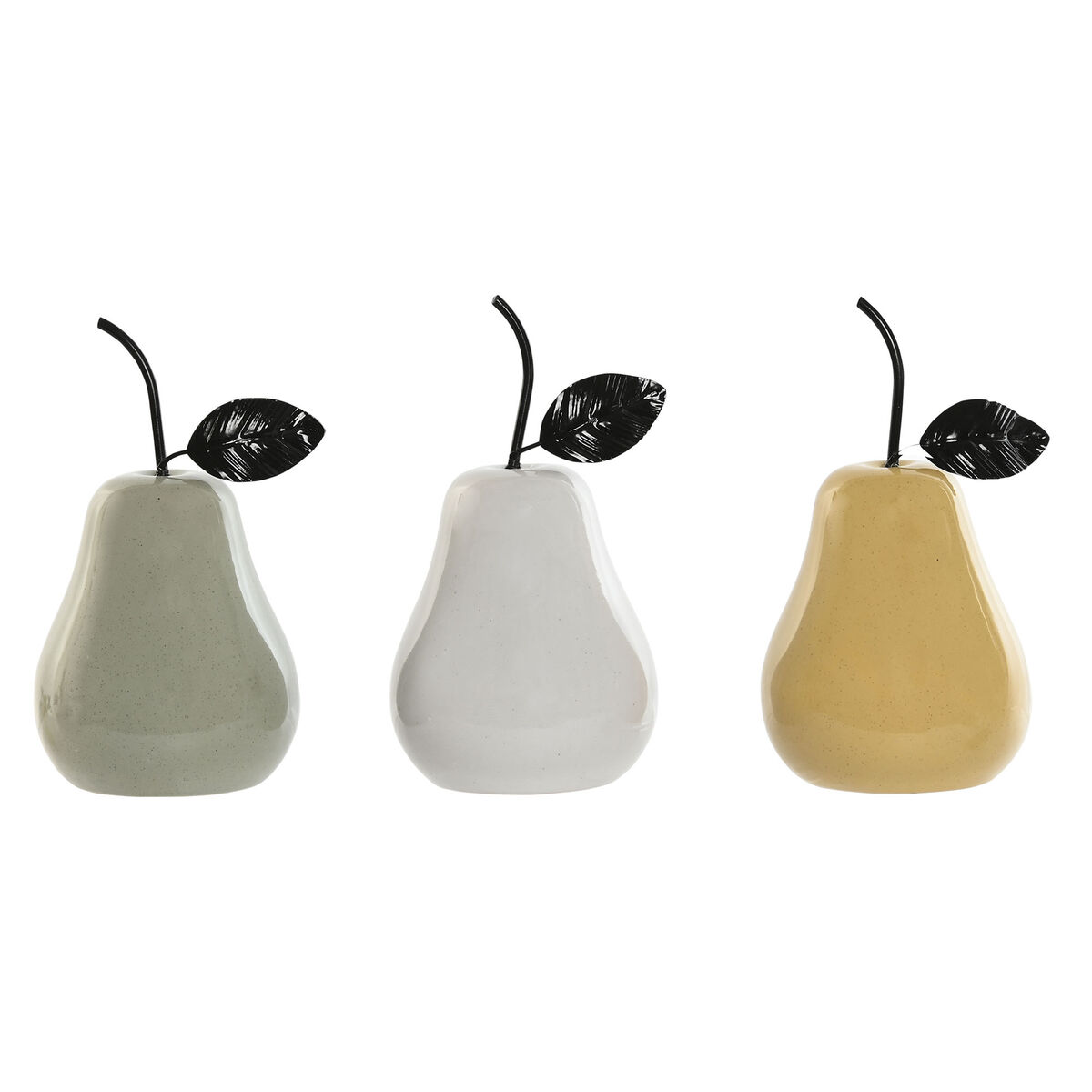 Statua Decorativa Home Esprit Bianco Verde Senape Moderno Pera 11 X 11 X 19 Cm (3 Unità)