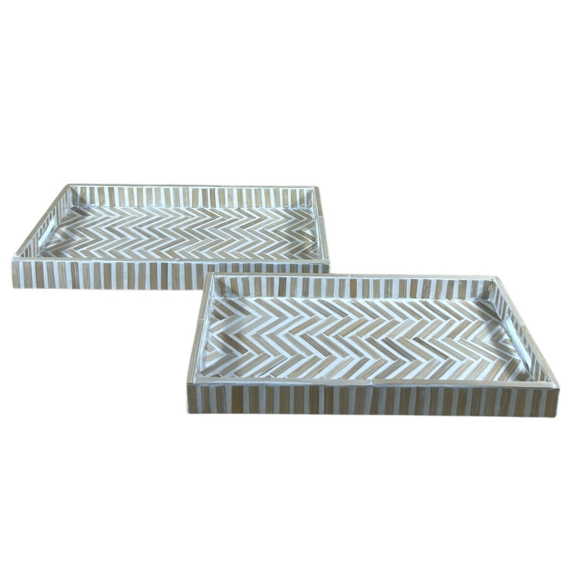 Vassoio Per Aperitivi Home Esprit Bianco Marrone Tropicale 46 X 27 X 4,5 Cm (2 Unità)