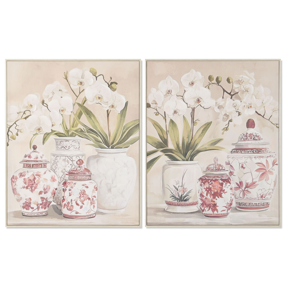 Tela Home Esprit Bianco Rosso Orientale Vaso 80 X 4,5 X 100 Cm (2 Unità)