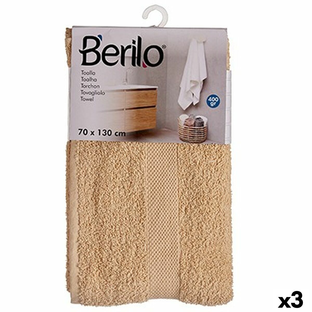 Telo Da Bagno Berilo Crema 80 % Cotone 20 % Poliestere 70 X 130 Cm 35 X 4 X 20 Cm (3 Unità)