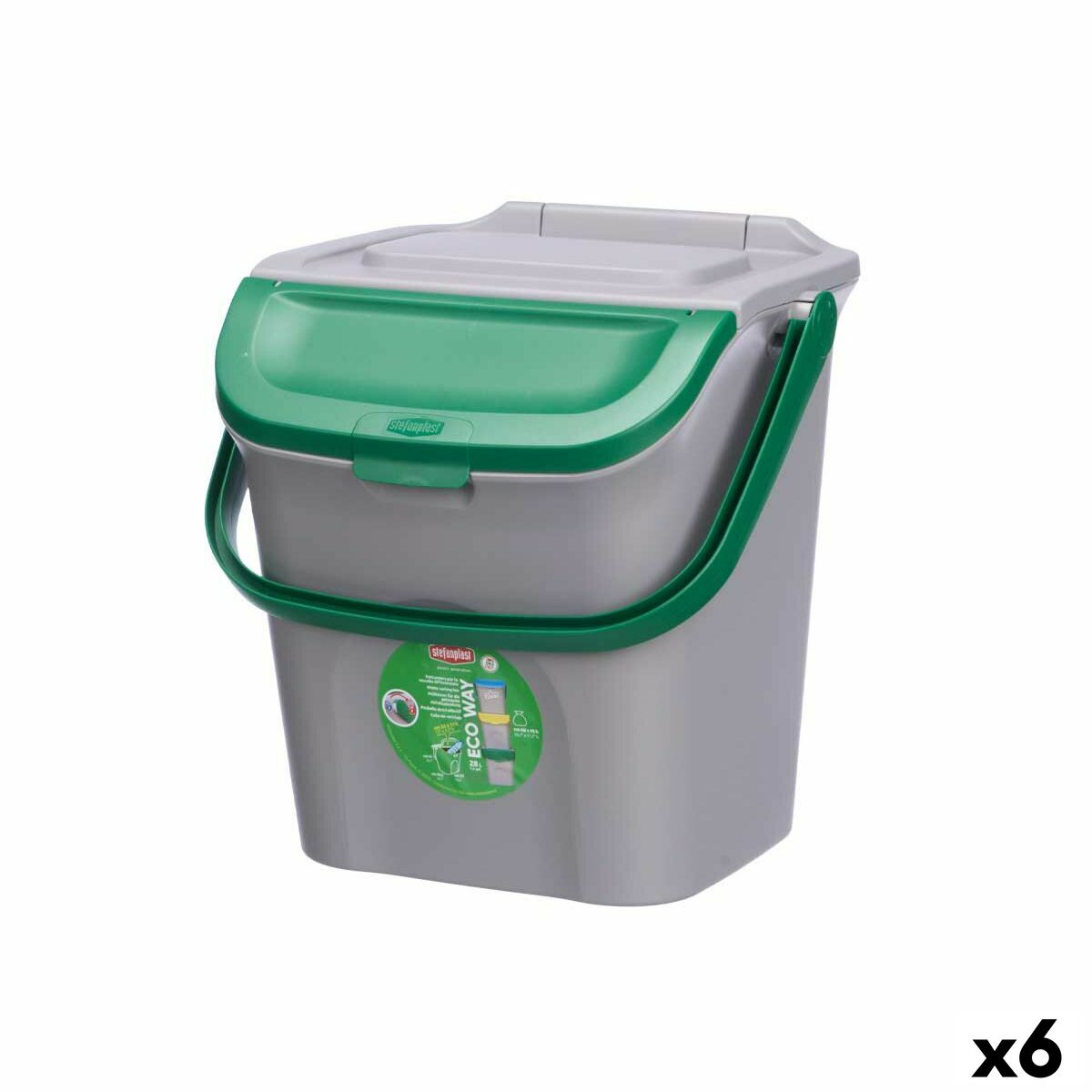 Secchio Della Spazzatura Stefanplast Ecoway Verde Grigio Polipropilene 28 L Impilabile (6 Unità)