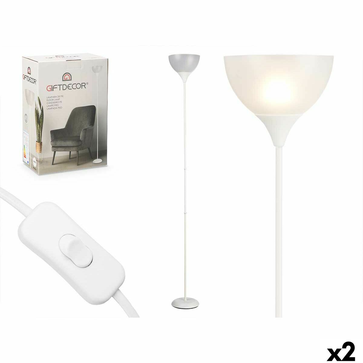 Lampada Da Terra Gift Decor Bianco 60 W 220-240 V 22 X 185 X 22 Cm (2 Unità)