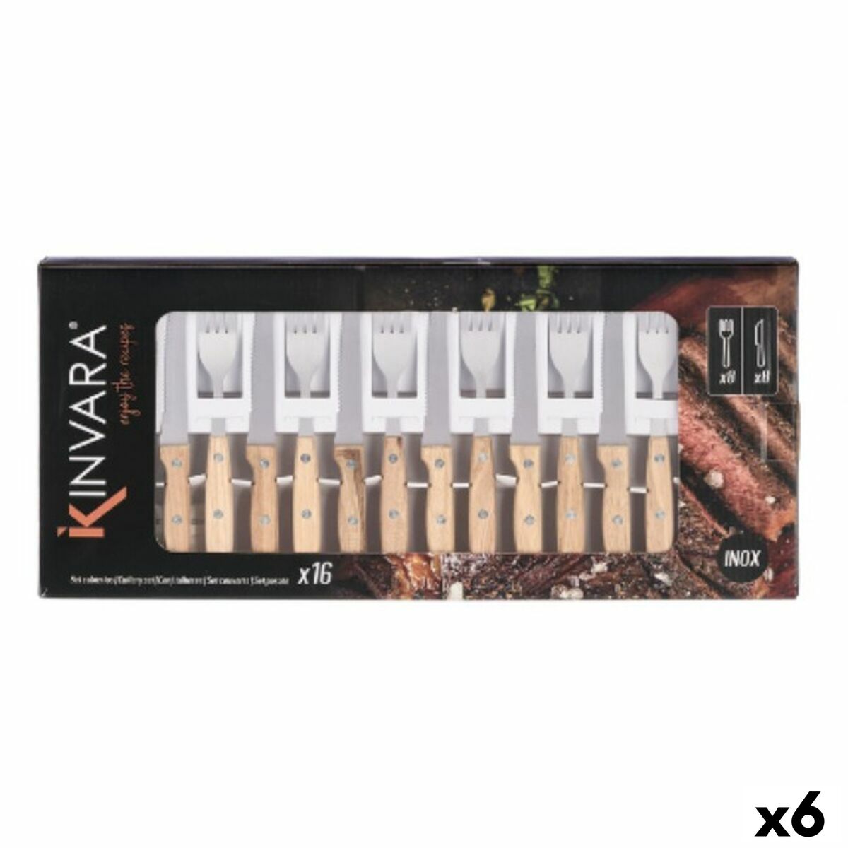 Posate Kinvara Marrone Argentato Legno Metallo 16 Pezzi (6 Unità)