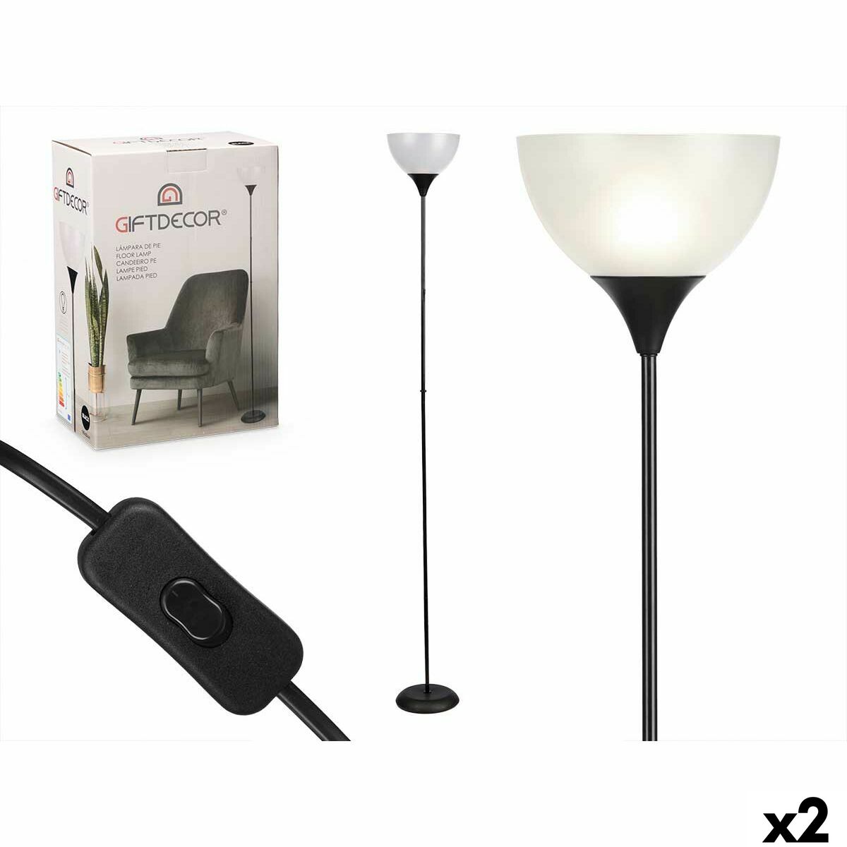 Lampada Da Terra Gift Decor Bianco Nero 60 W 220-240 V 22 X 185 X 22 Cm (2 Unità)