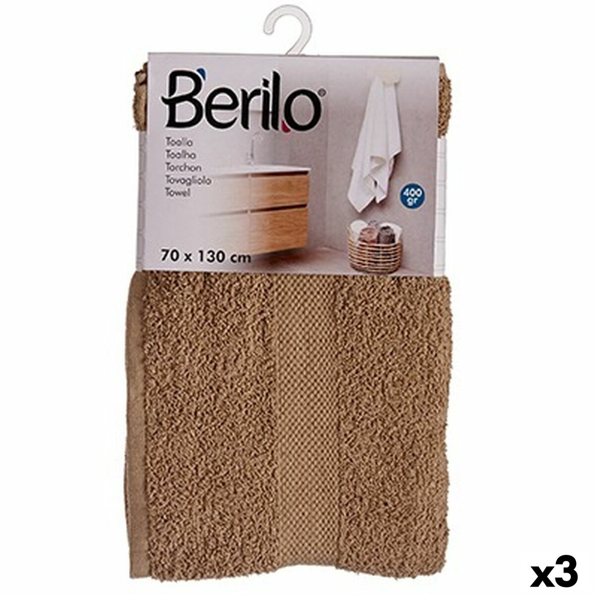 Telo Da Bagno Berilo Cammello 80 % Cotone 20 % Poliestere 70 X 130 Cm 35 X 4 X 20 Cm (3 Unità)