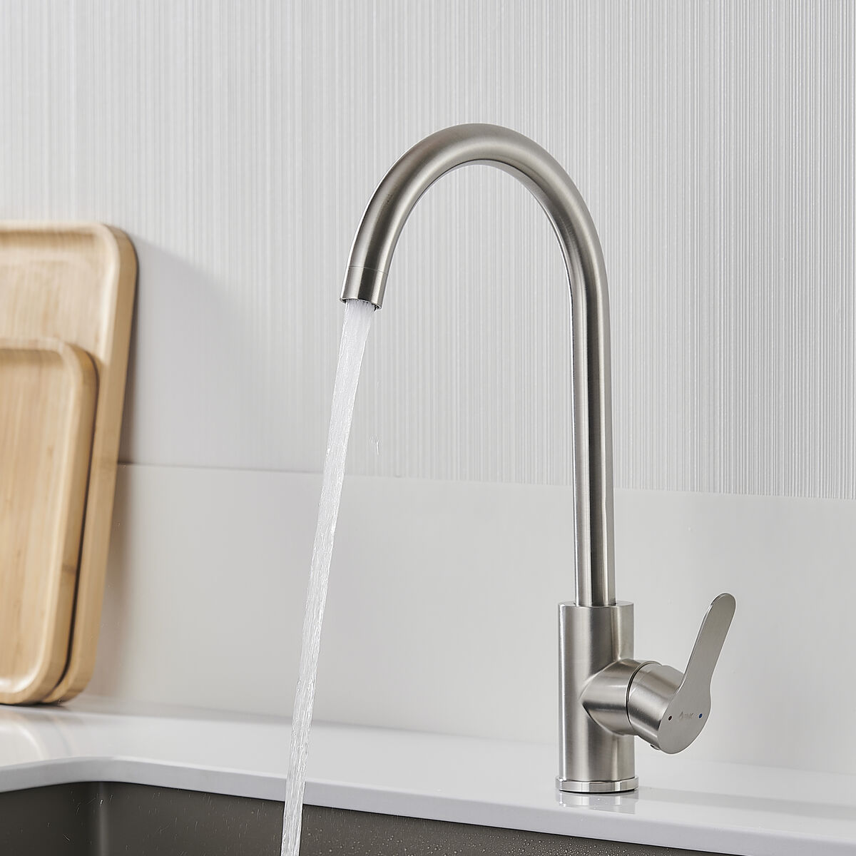 Rubinetto Monocomando Fontastock Grigio Acciaio Inossidabile Ceramica Lega Di Zinco Forma A C - Image 6