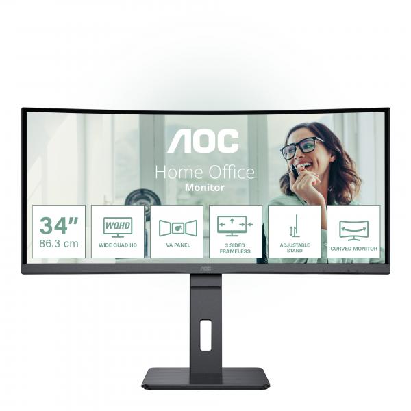 Aoc Monitor Curvo 34 Led Va Wqhd 21:9 4ms 300 Cdm, Reg Altezza, UsB-C, Dp/hdmi, Multimediale