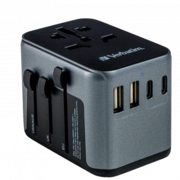 Verbatim UtA-03 - Alimentatore - 30 Watt - Pd 3.0, Quick Charge 3.0 - 4 Porte Di Uscita (usB-C A 24 Pin, Usb)