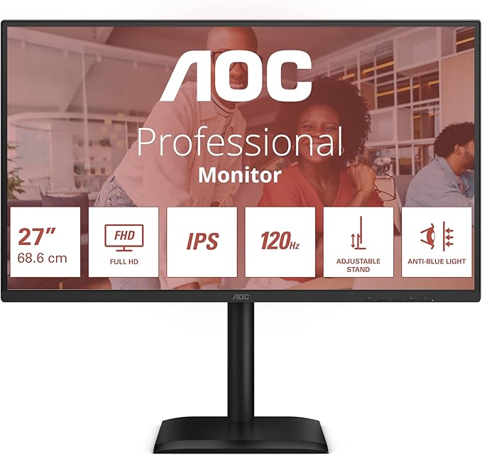 Aoc 27e4u 24 Zoll Fhd Monitor, 120hz, Ips, 1ms Mprt, Adaptive Sync, HdR-Modus, Höhenverstellung (1920x1080,hdmi 1x 1.4,dp 1x 1.2, UsB-Hub) Schwarz [e