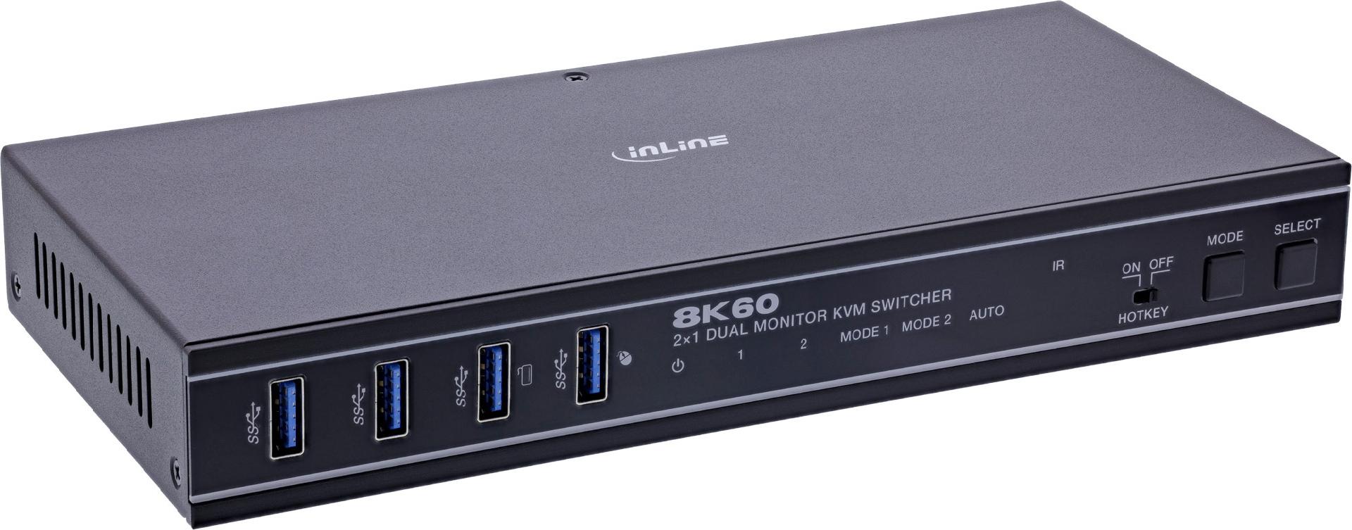 Inline Kvm Switch - 2-Fach - Hdmi - Dual Monitor - 8k60hz - Usb Hub - Schwarz (57885h)